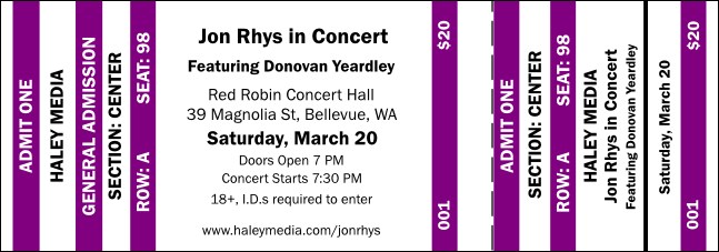 Purple Stripes Reserved Event Ticket Product Front