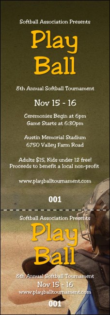 Youth Softball Event Ticket Product Front