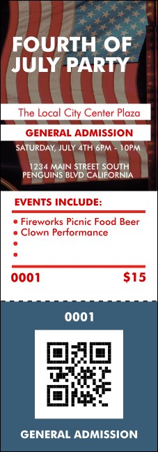 Fourth of July QR Event Ticket Product Front
