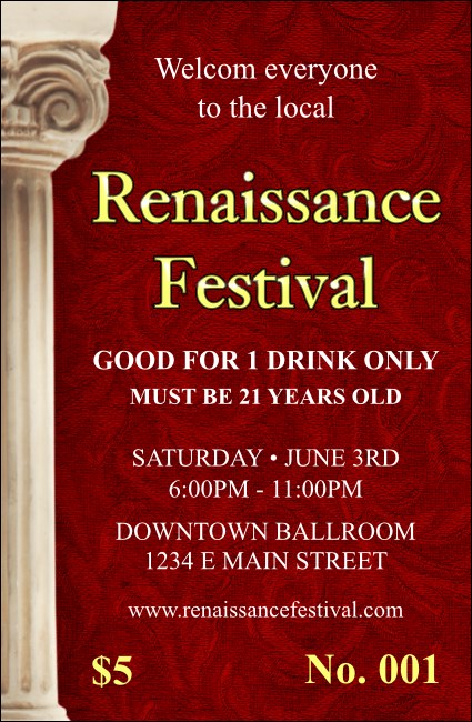 Renaissance Drink Ticket Product Front