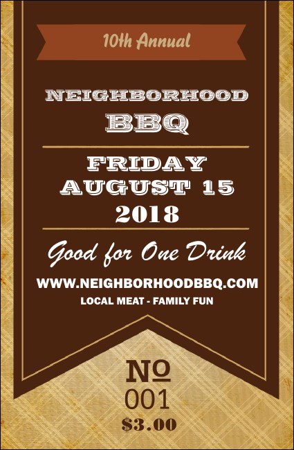 BBQ Vintage Drink Ticket Product Front